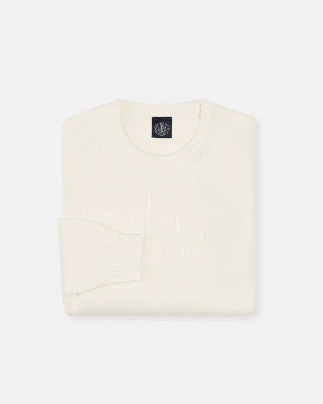 Ecru Fine Knit Cotton Crewneck Sweater made by Alan Paine