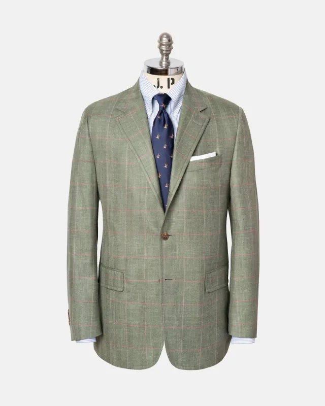 Made-in-Canada Green Windowpane Wool-Silk Sport Coat sold by J. Press