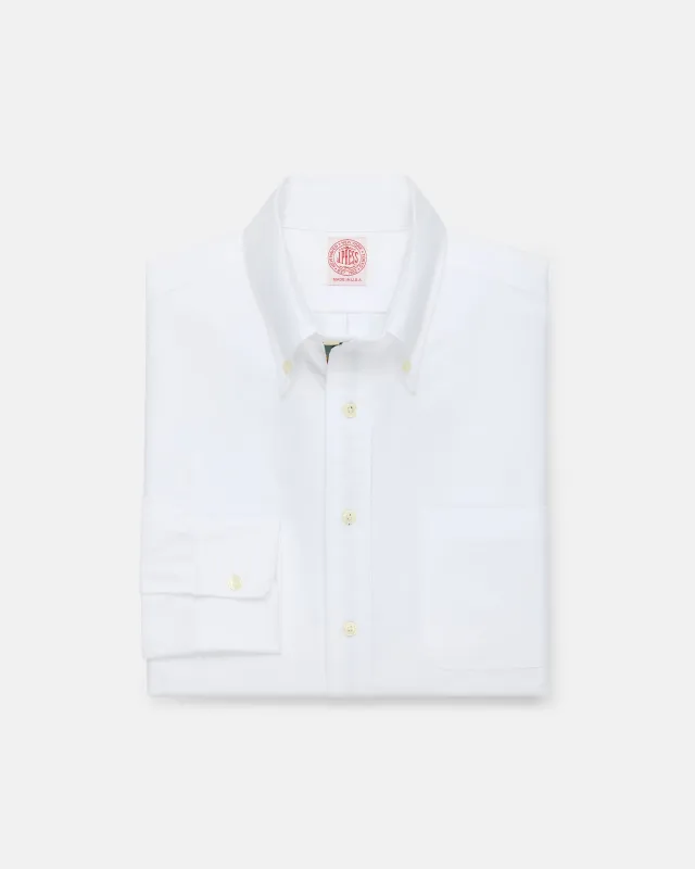 Made-in-USA White with Argyll & Sutherland Placket Oxford Cloth Sport Shirt - Regular Fit made by J. Press