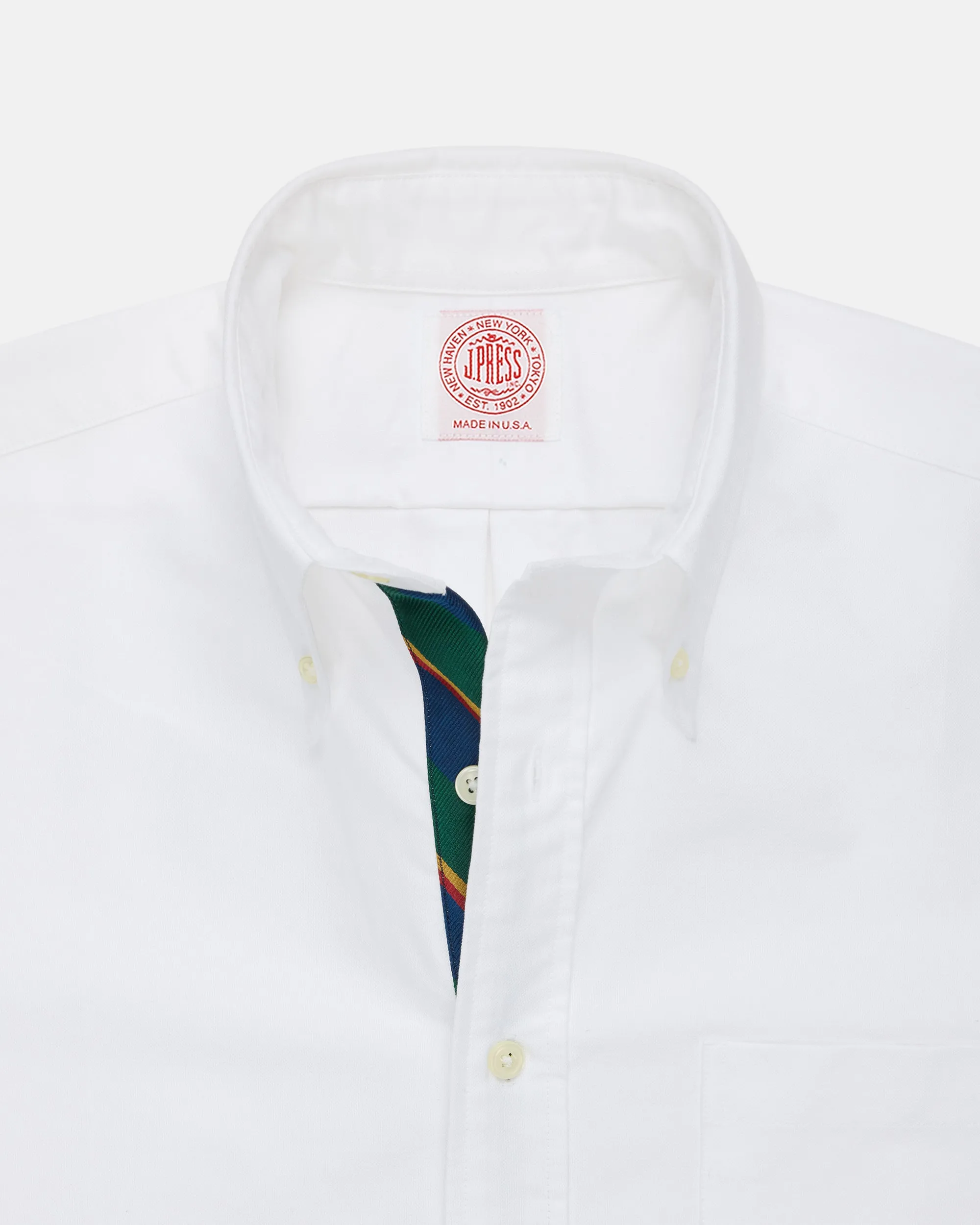 Made-in-USA White with Argyll & Sutherland Placket Oxford Cloth Sport Shirt - Regular Fit sold by J. Press product image thumbnail 2