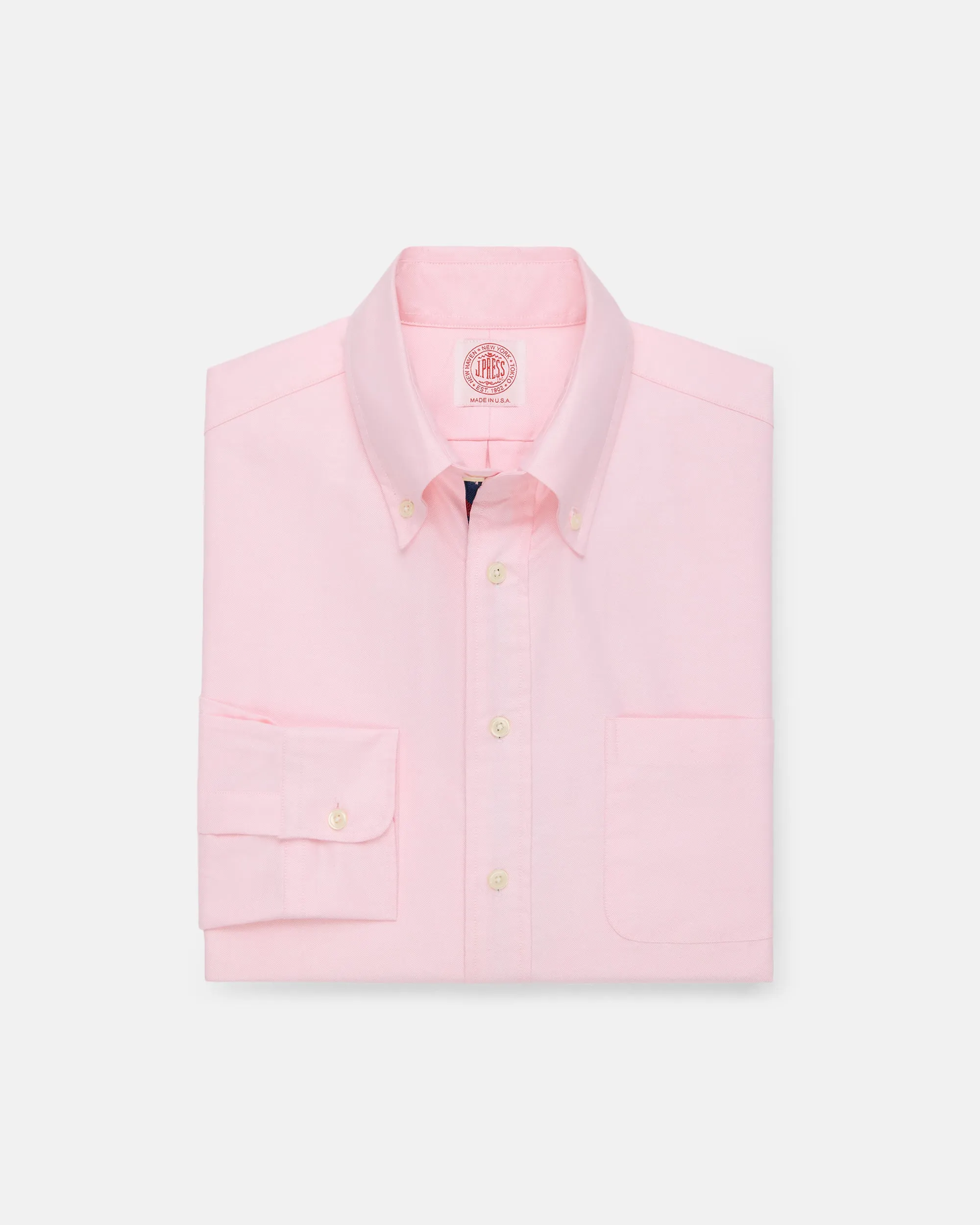 Made-in-USA Pink with Bar Stripe Placket Oxford Cloth Sport Shirt - Regular Fit sold by J. Press