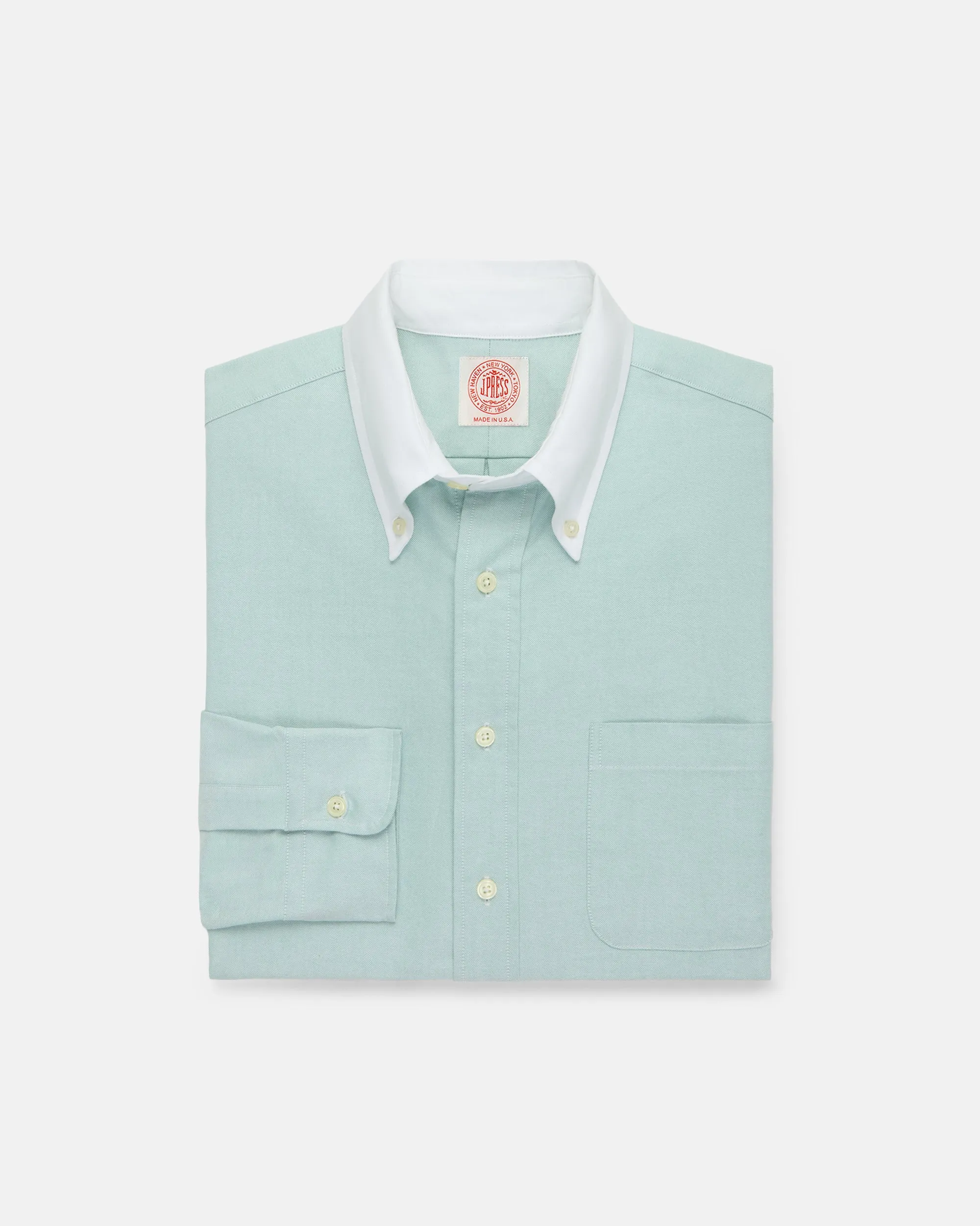 Made-in-USA Green Contrast Collar Oxford Cloth Sport Shirt - Regular Fit sold by J. Press