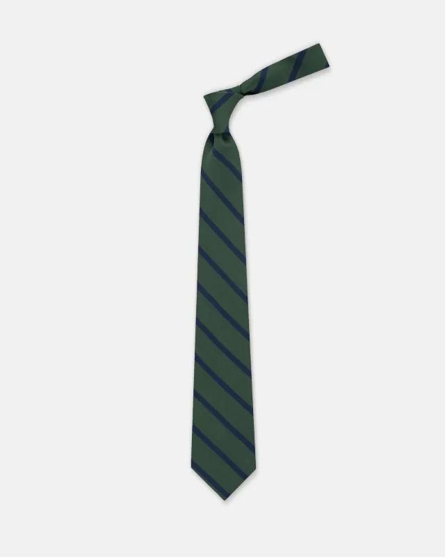 Green & Navy Bar Stripe Irish Poplin Tie made by J. Press
