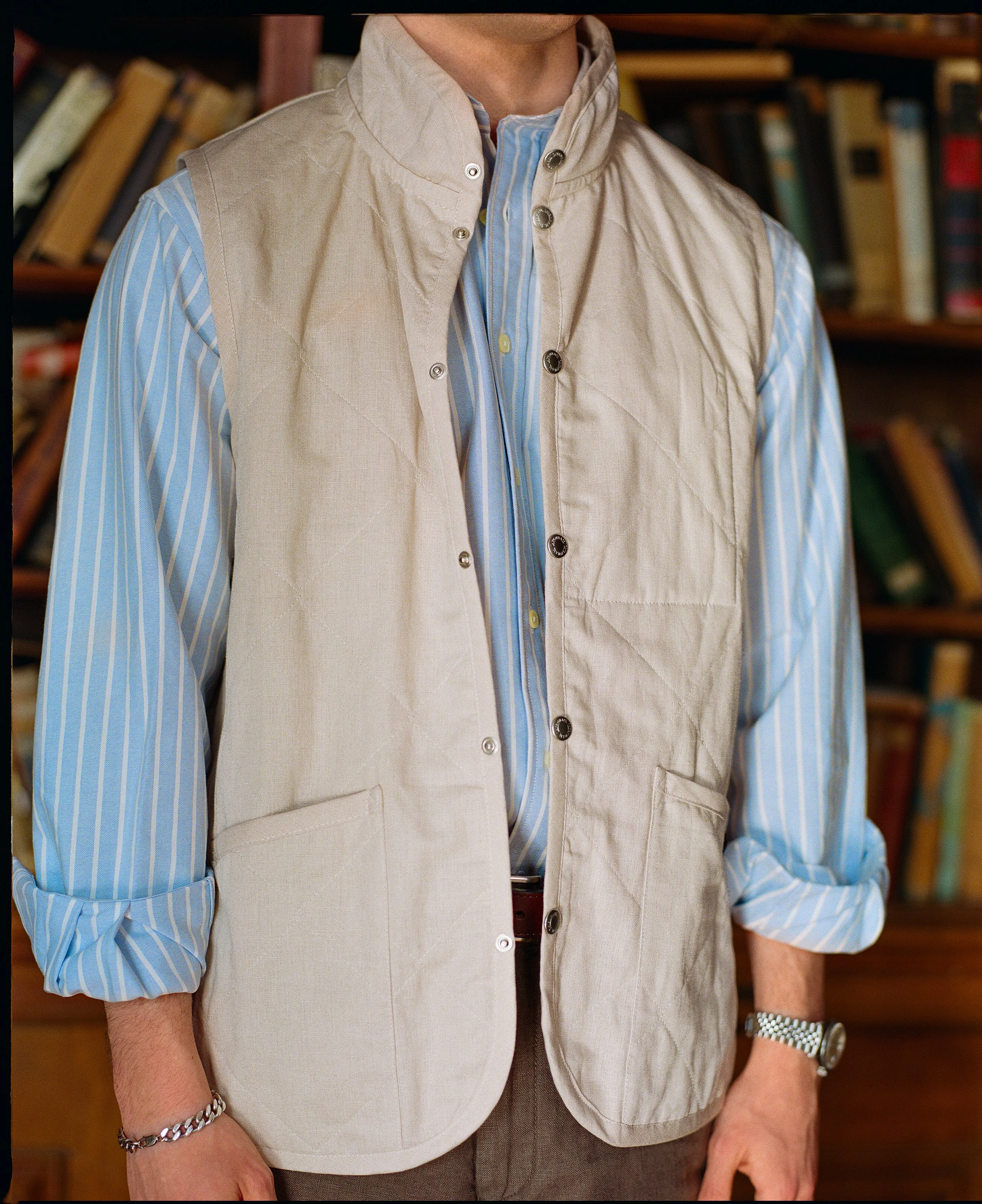 Made-in-England Lavenham Natural Mickfield Linen/Cotton Quilted Gilet sold by J. Press product image thumbnail 5