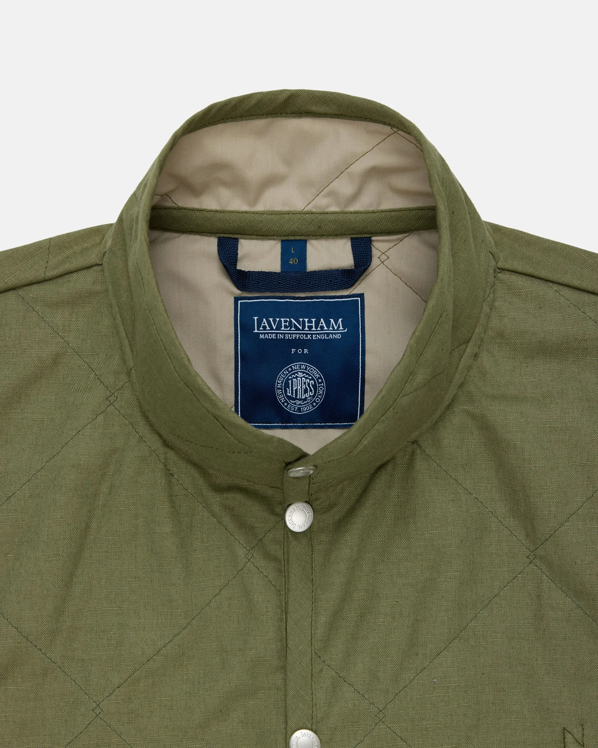 Made-in-England Lavenham Khaki Mickfield Linen/Cotton Quilted Gilet sold by J. Press product image thumbnail 2