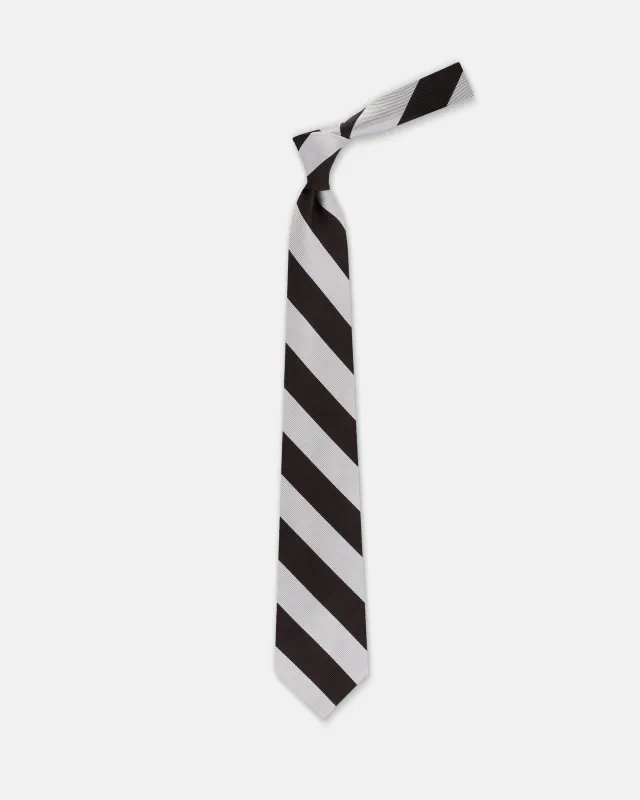 Made-in-USA Brown & Silver Guard Stripe Silk Repp Tie made by J. Press