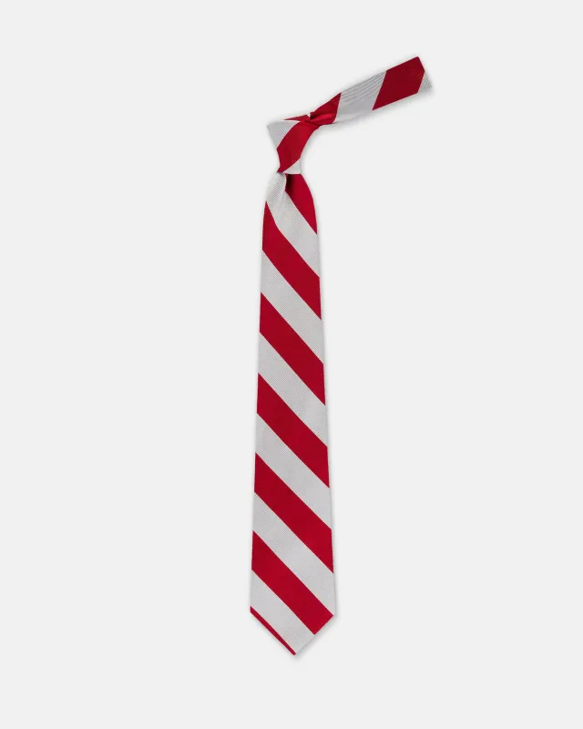 Made-in-USA Red & Silver Guard Stripe Silk Repp Tie made by J. Press