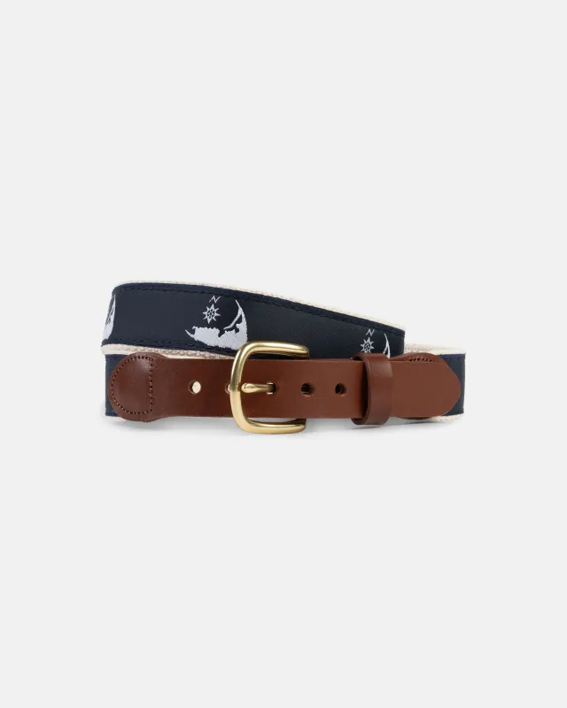 Made-in-USA Nantucket White Motif Belt sold by J. Press