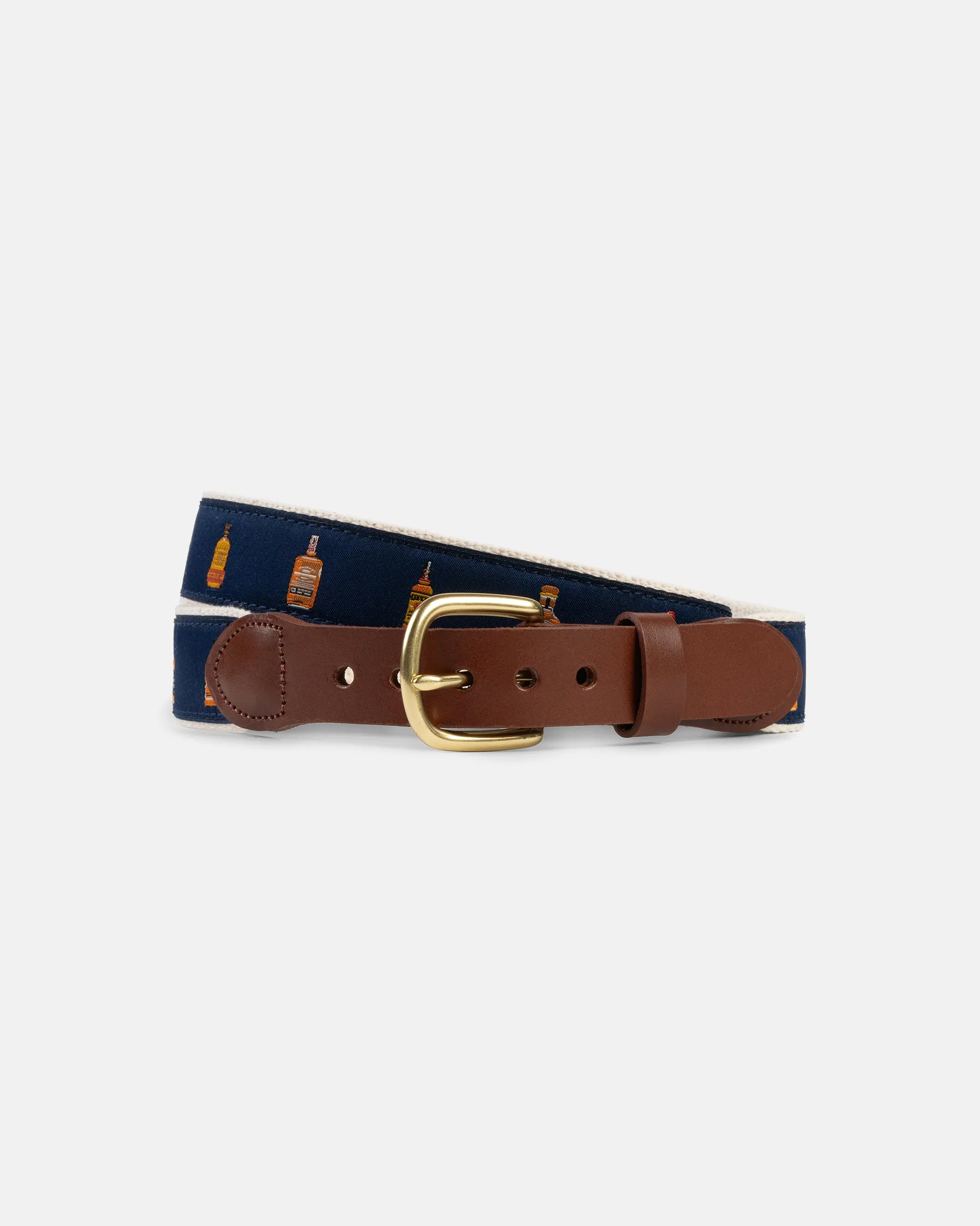 Made-in-USA Whiskey Motif Belt sold by J. Press