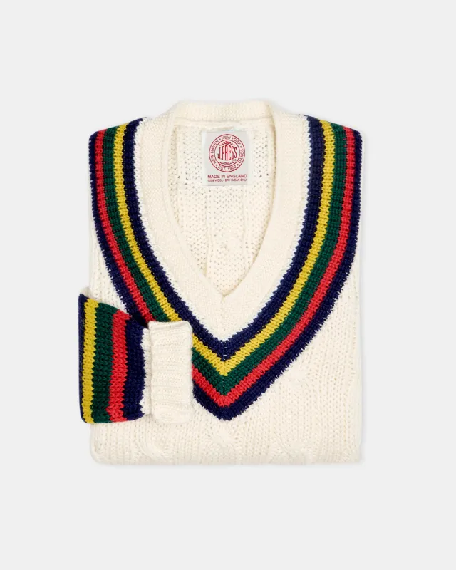Made-in-England Argyll & Sutherland Cable Knit Wool Cricket Sweater made by J. Press