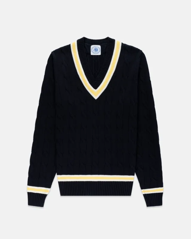 Navy & Ecru Cotton Cricket Sweater made by J. Press