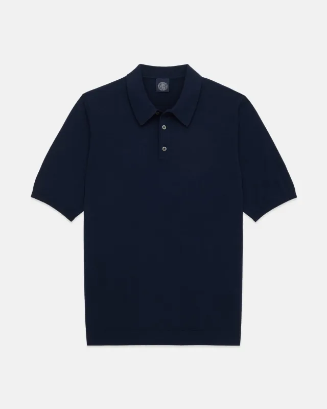 Navy High-Twist Cotton Polo - Trim Fit made by Alan Paine