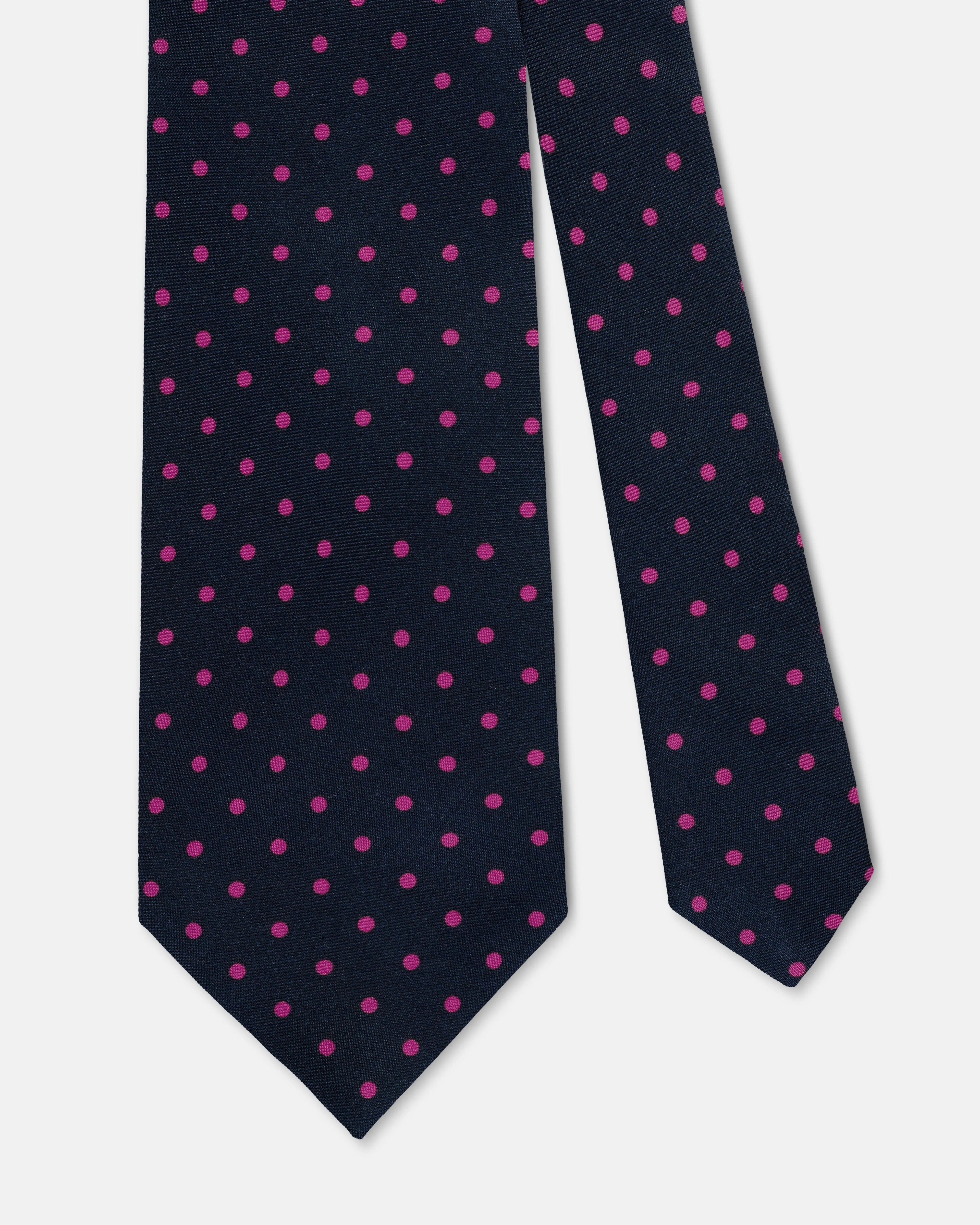 Made-in-UK Navy & Pink Polka Dot Silk Foulard Tie sold by J. Press product image thumbnail 2
