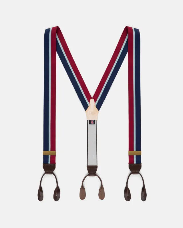 Made-in-England Red, Navy & Light Blue Striped Barathea Braces made by J. Press