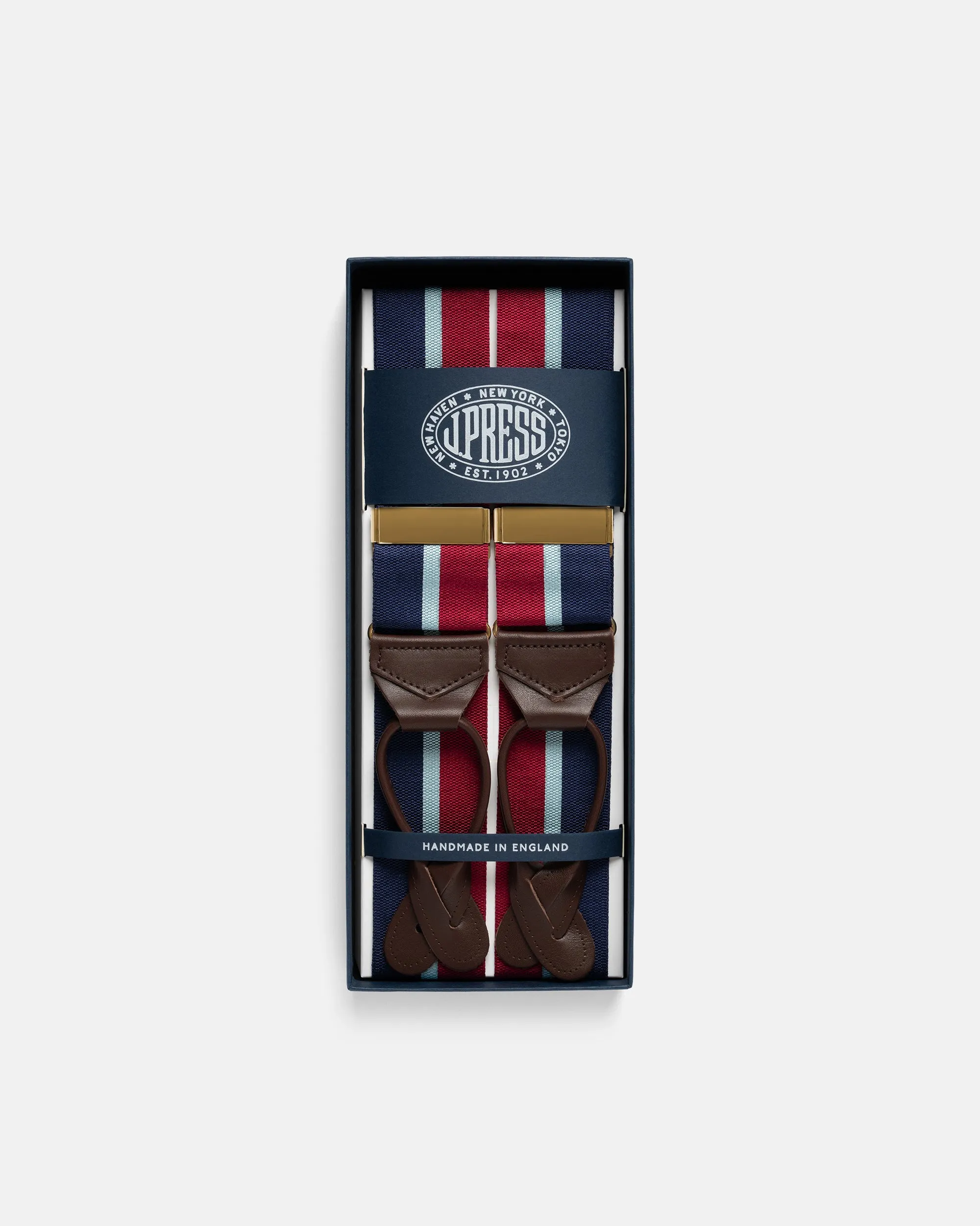 Made-in-England Red, Navy & Light Blue Striped Barathea Braces sold by J. Press product image thumbnail 2