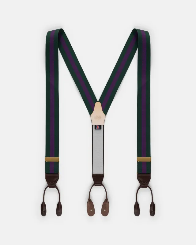 Made-in-England Hunter & Purple Striped Barathea Braces made by J. Press