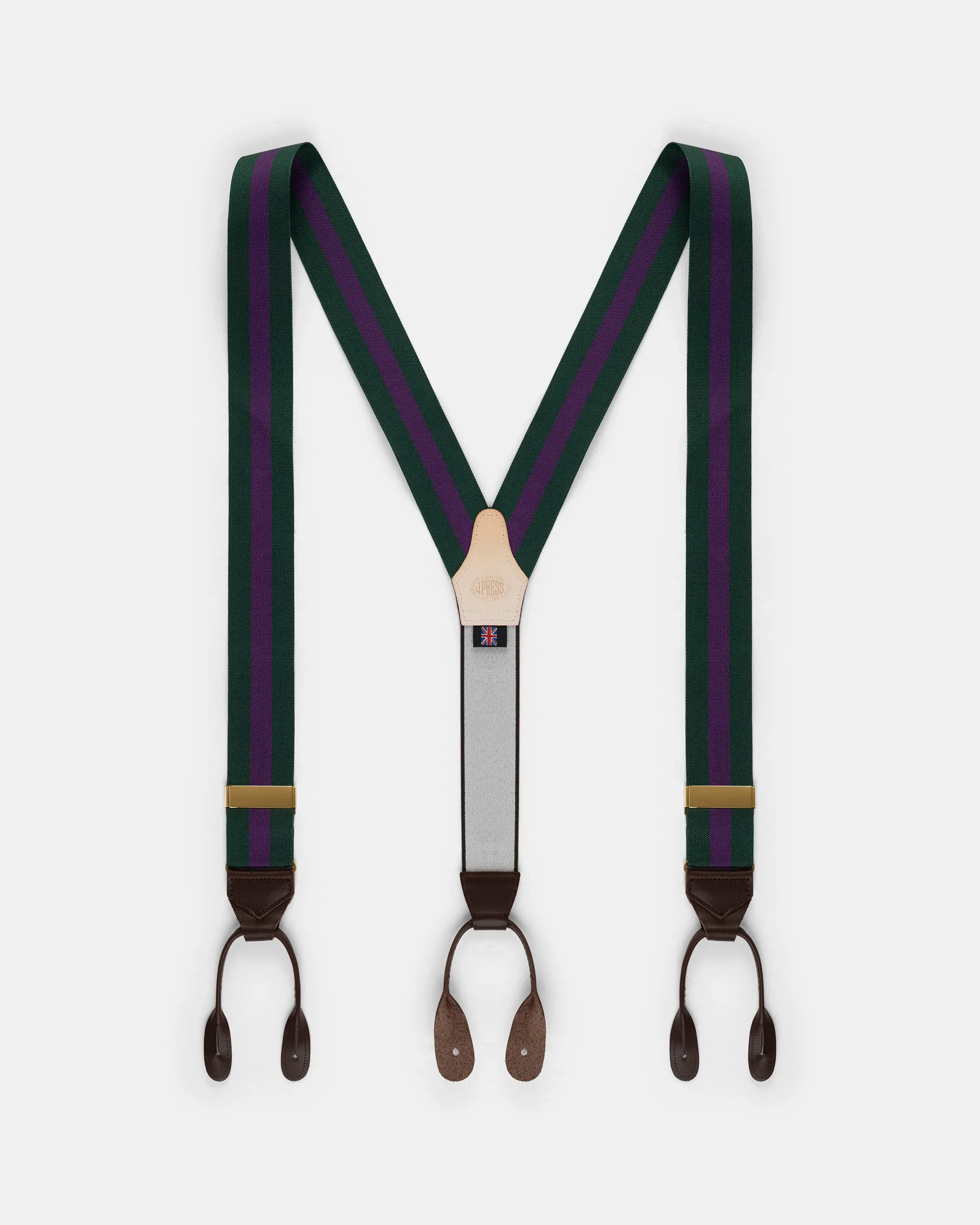 Made-in-England Hunter & Purple Striped Barathea Braces sold by J. Press