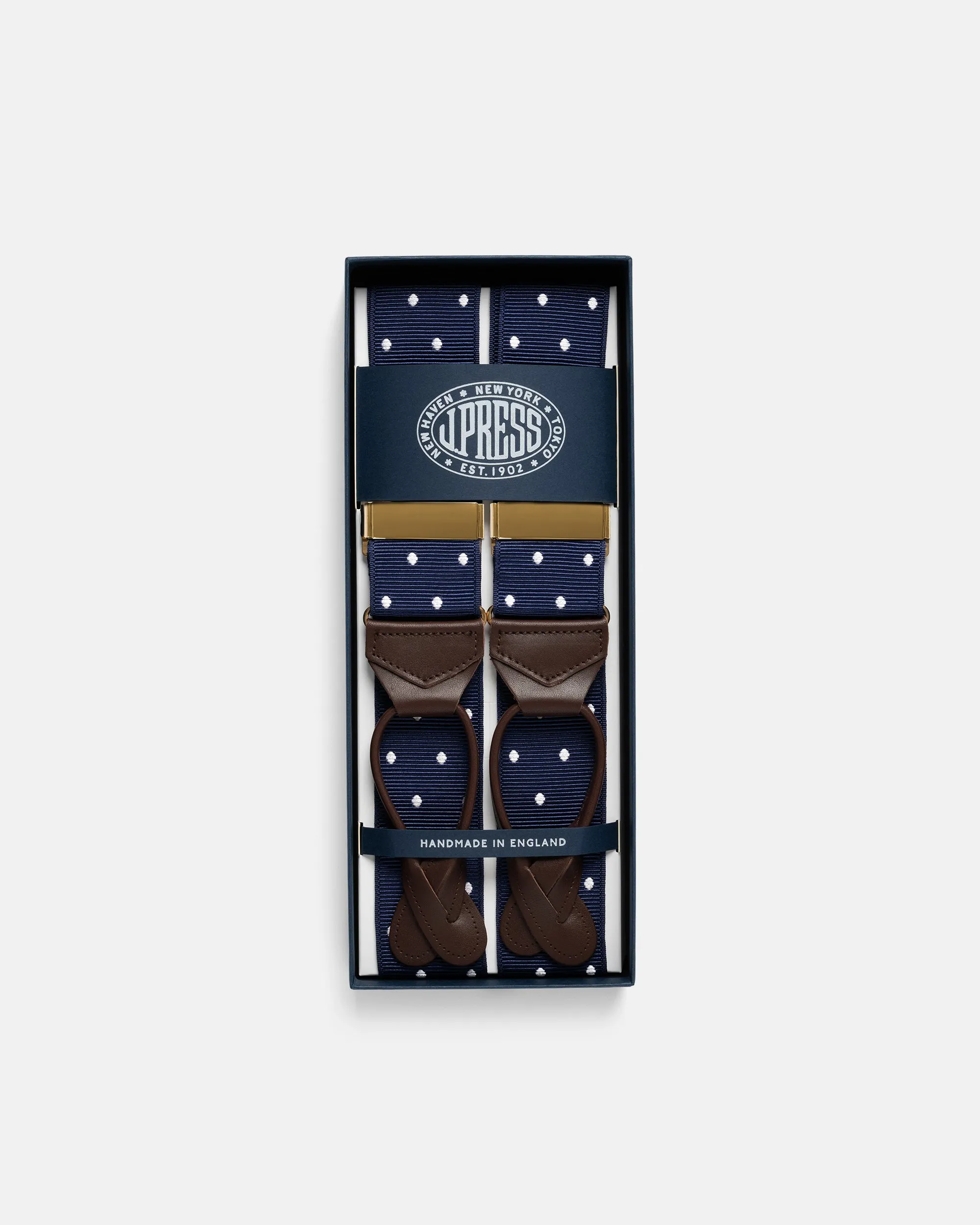 Made-in-England Navy Polka Dot Jacquard Ribbon Braces sold by J. Press product image thumbnail 2