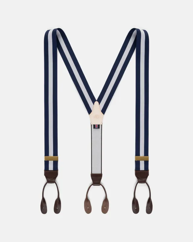 Made-in-England Navy & White Striped Barathea Braces made by J. Press