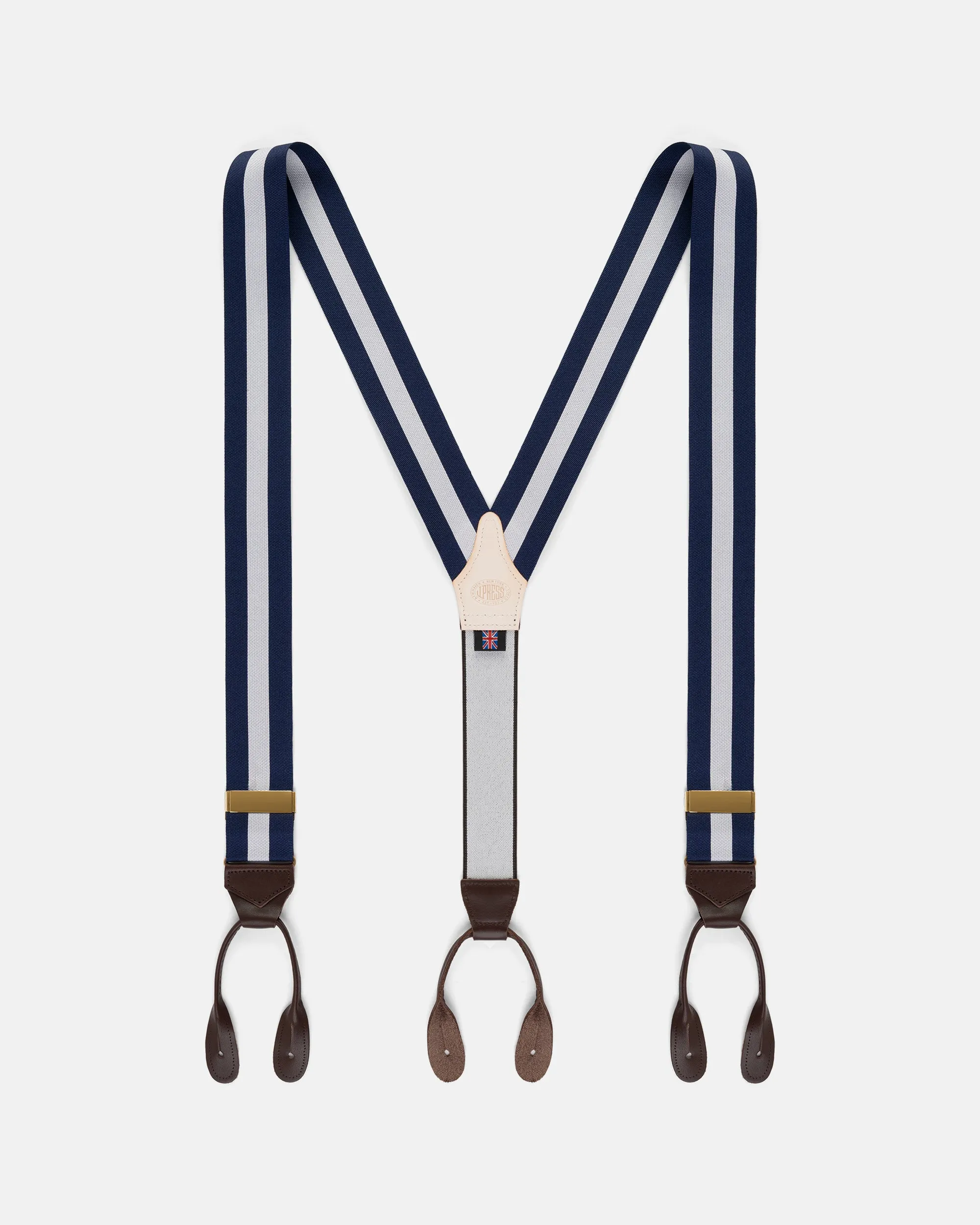 Made-in-England Navy & White Striped Barathea Braces sold by J. Press