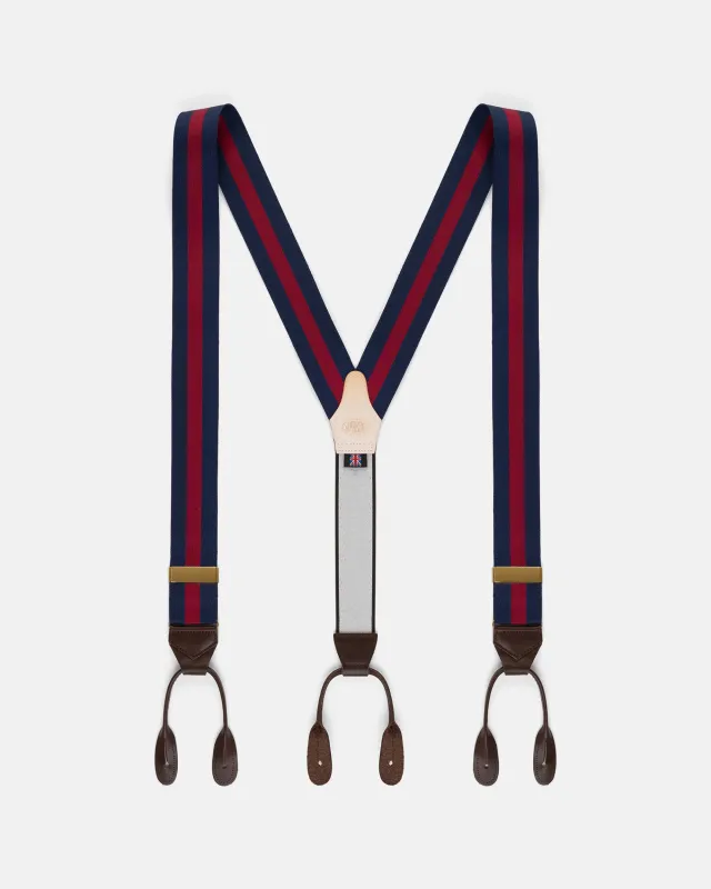 Made-in-England Navy & Red Striped Barathea Braces made by J. Press