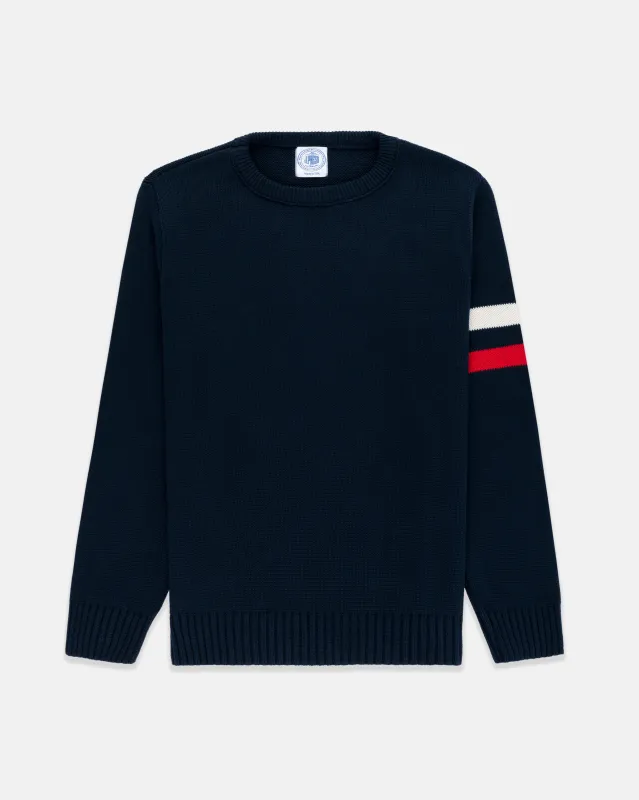 Made-in-USA Navy Cotton Sleeve Stripe Sweater sold by J. Press