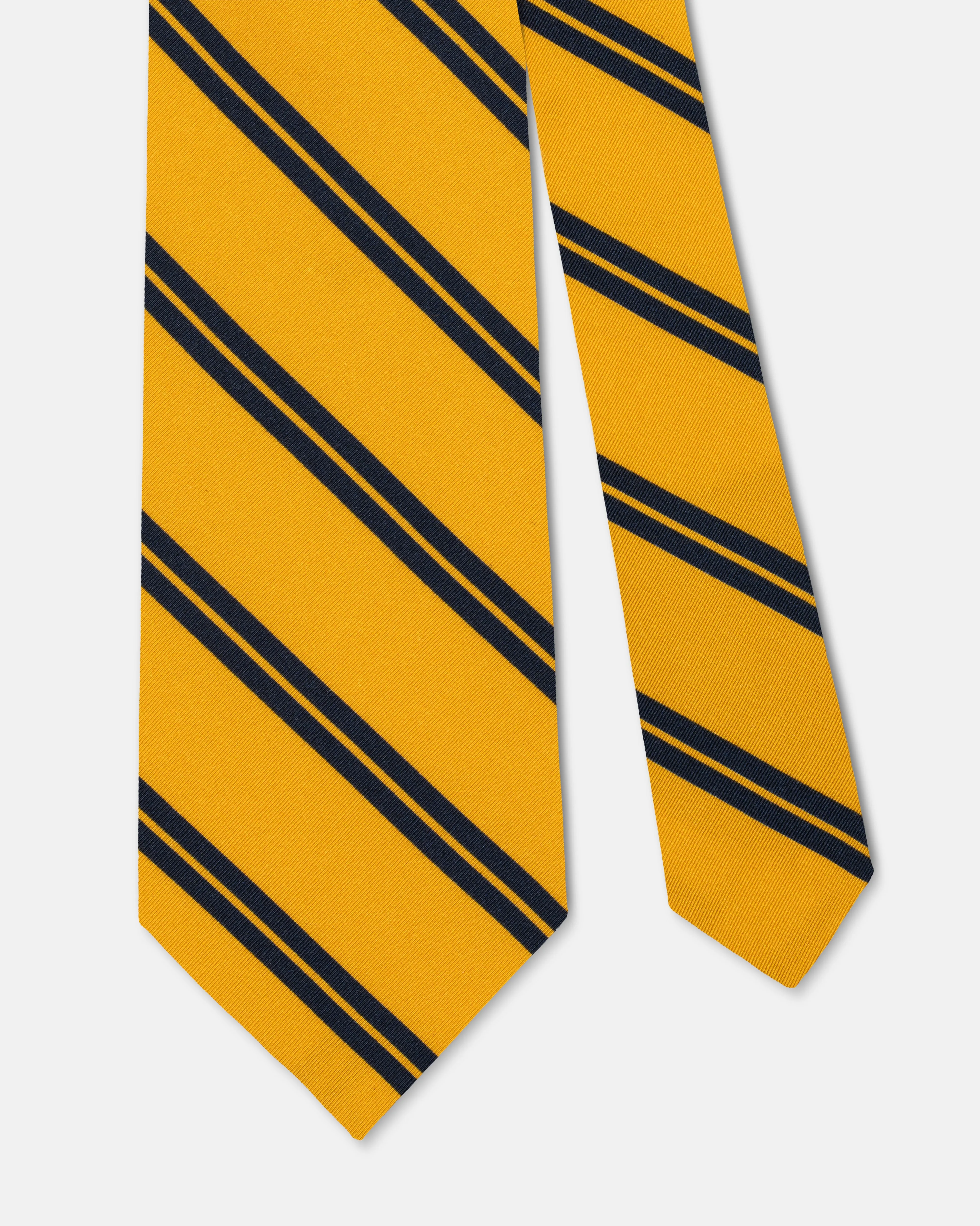 Yellow & Navy Double Bar Stripe Irish Poplin Tie sold by J. Press product image thumbnail 2