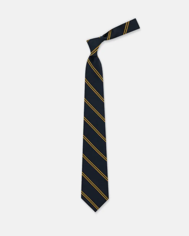 Navy & Gold Double Stripe Irish Poplin Tie made by J. Press