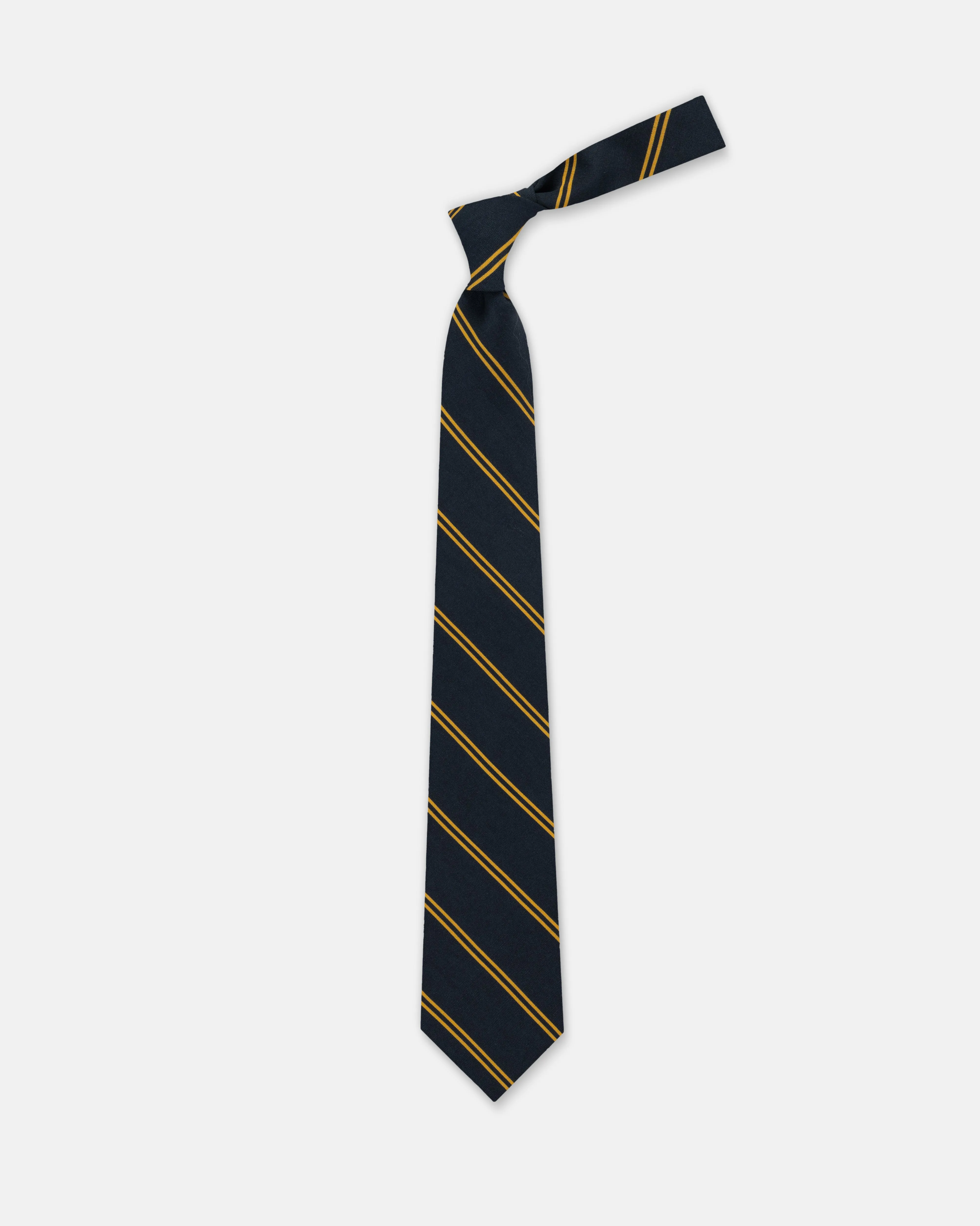 Navy & Gold Double Stripe Irish Poplin Tie sold by J. Press