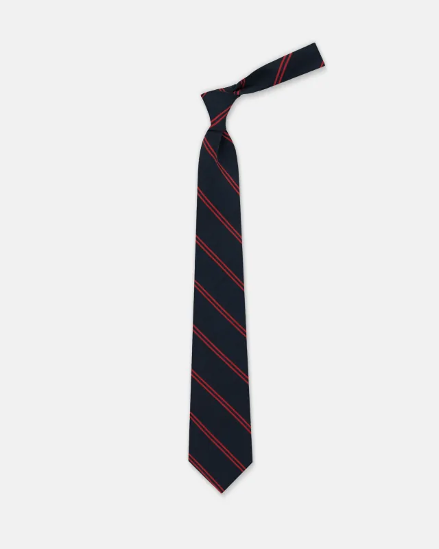Navy & Burgundy Double Bar Stripe Irish Poplin Tie made by J. Press