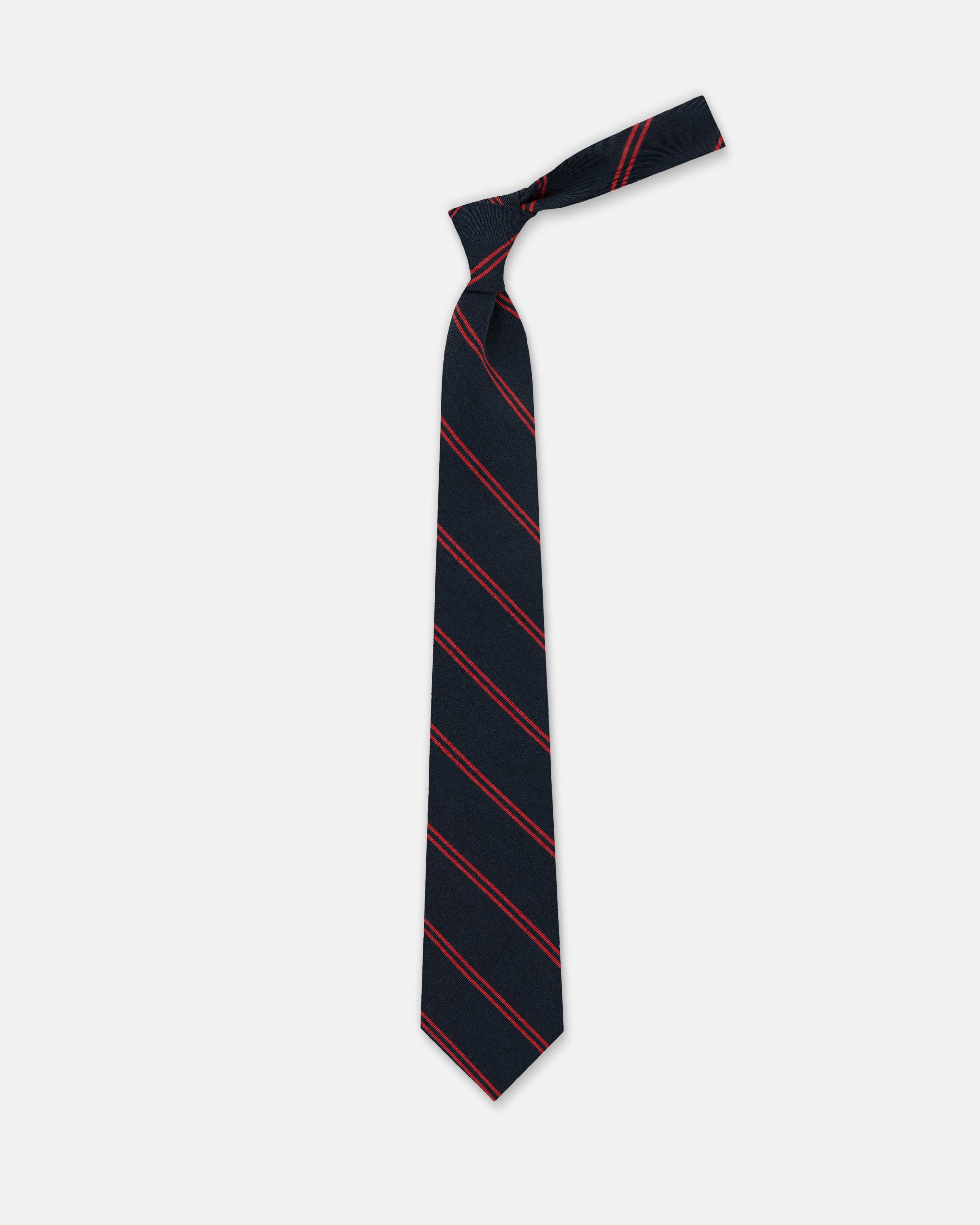 Navy & Burgundy Double Bar Stripe Irish Poplin Tie sold by J. Press