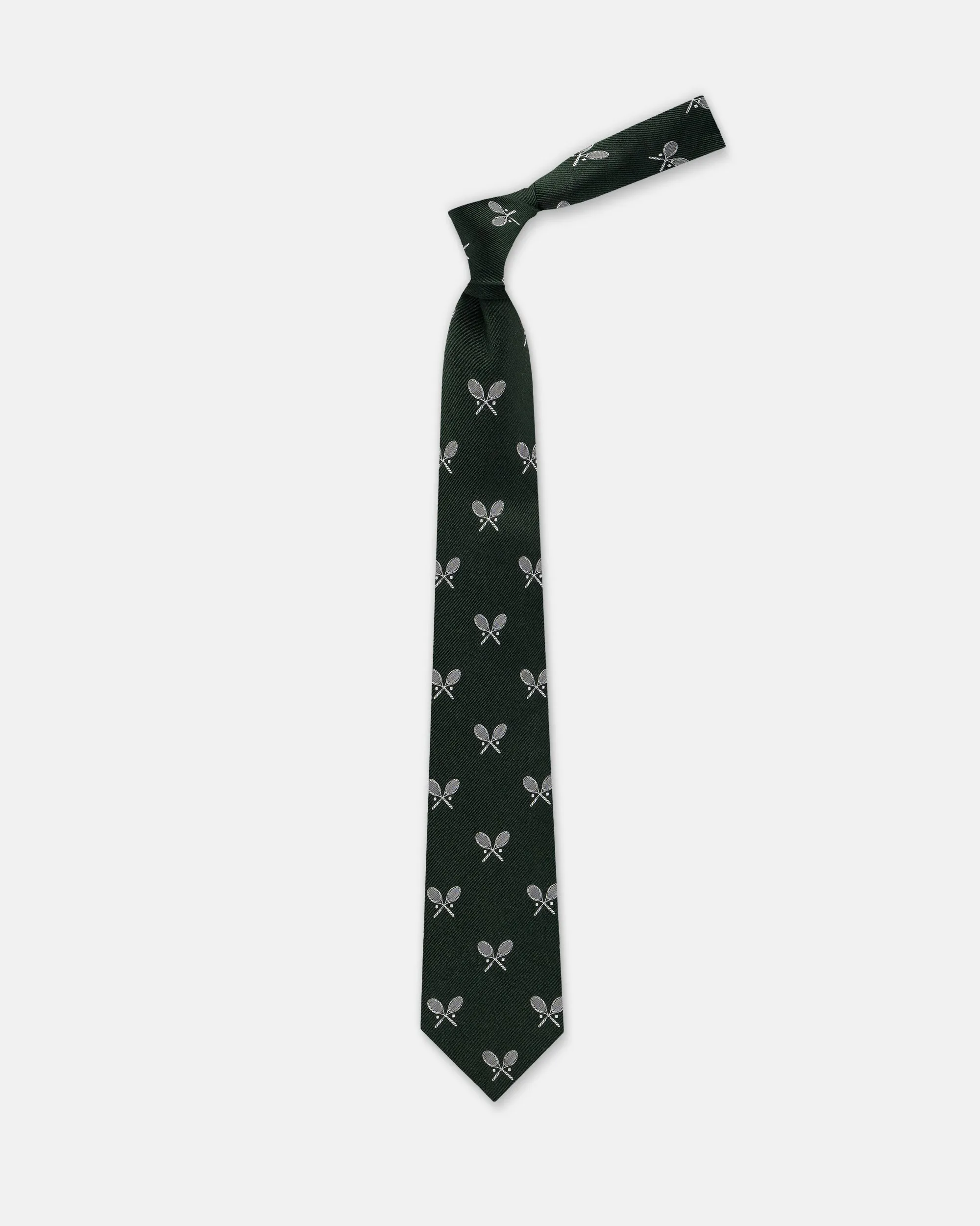 Made-in-UK Green Tennis Rackets Club Tie sold by J. Press