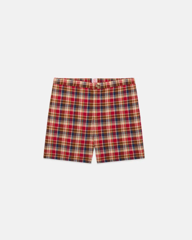 Red, Navy & Tan Authentic Madras Swim Trunks sold by J. Press