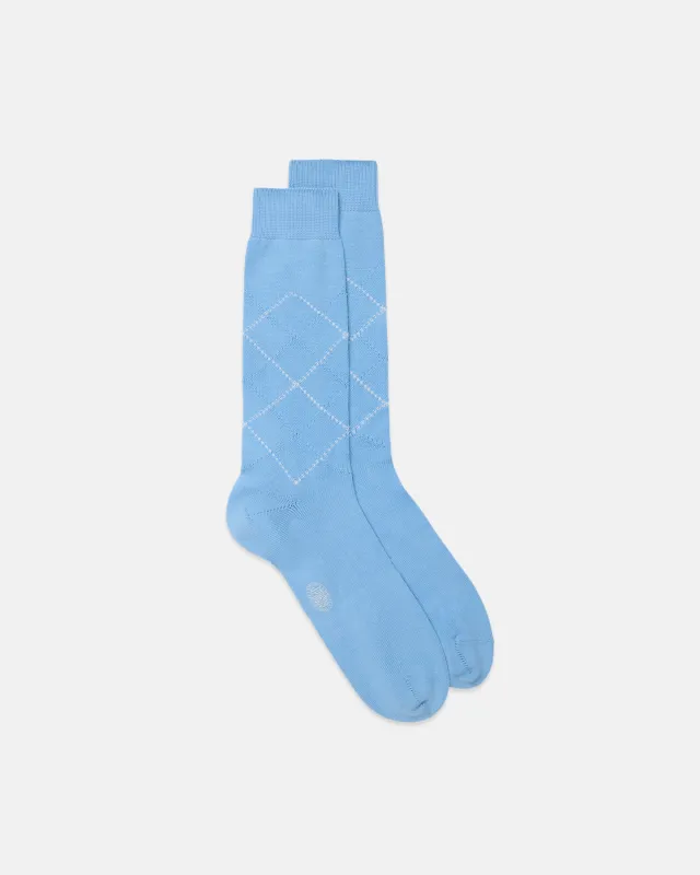Made-in-Italy Light Blue Tonal Argyle Cotton Mid-Calf Socks made by J. Press