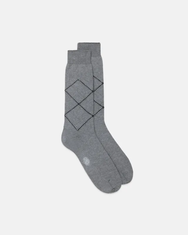 Made-in-Italy Light Grey Tonal Argyle Cotton Mid-Calf Socks made by J. Press