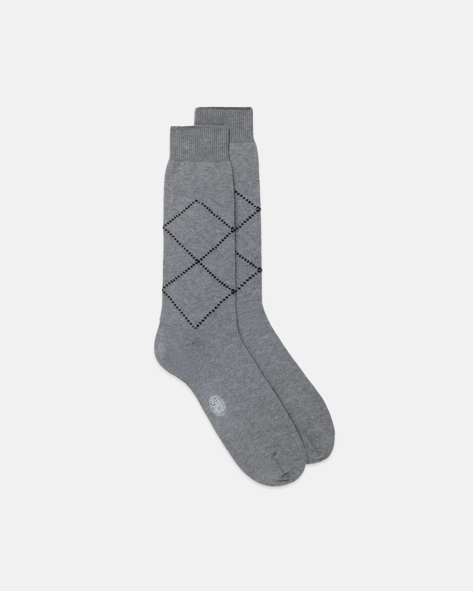 Made-in-Italy Light Grey Tonal Argyle Cotton Mid-Calf Socks sold by J. Press