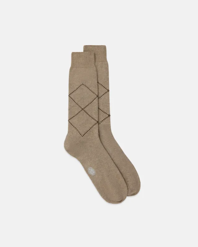 Made-in-Italy Tan Tonal Argyle Cotton Mid-Calf Socks made by J. Press