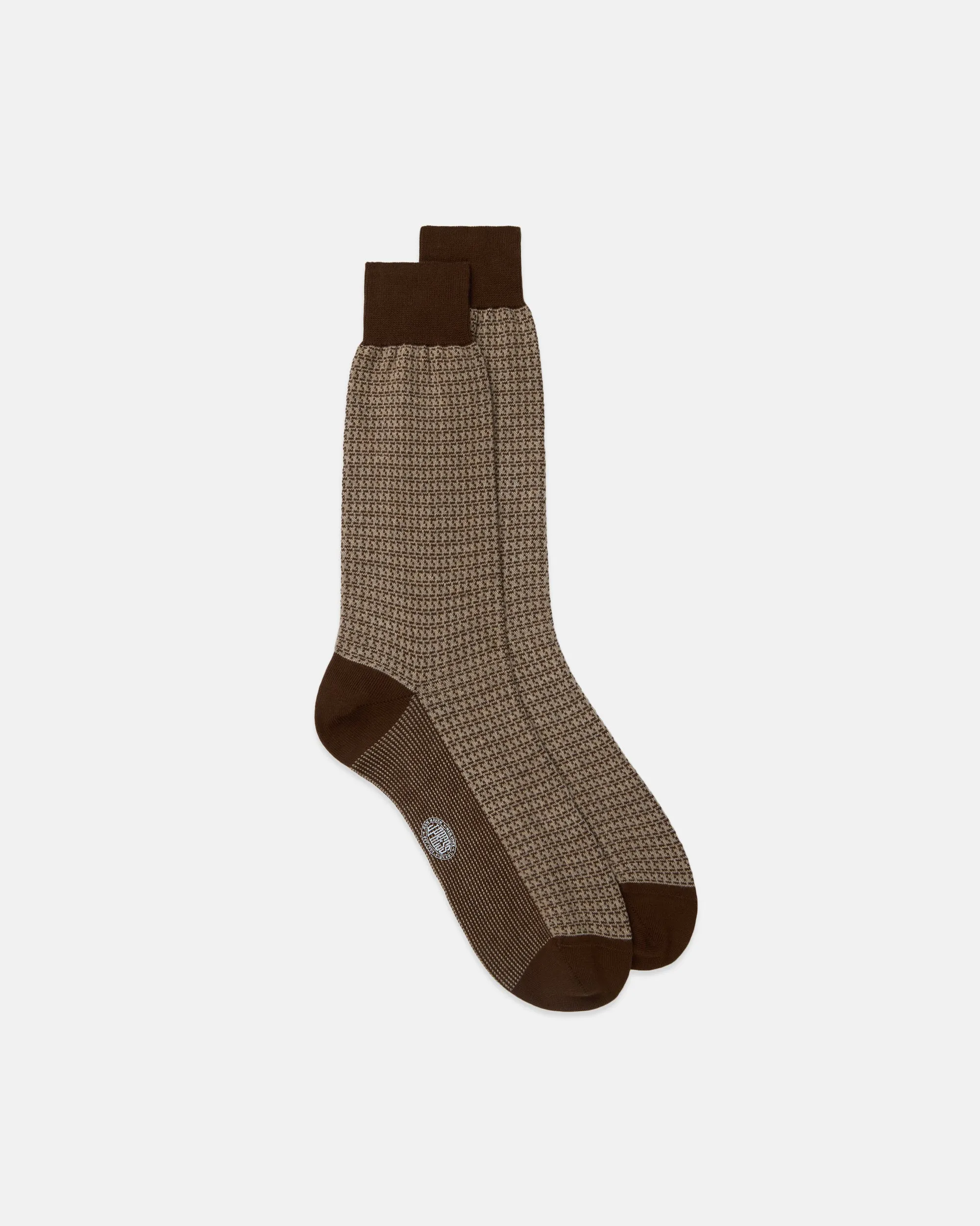 Made-in-Italy Tan Houndstooth Cotton Mid-Calf Socks sold by J. Press