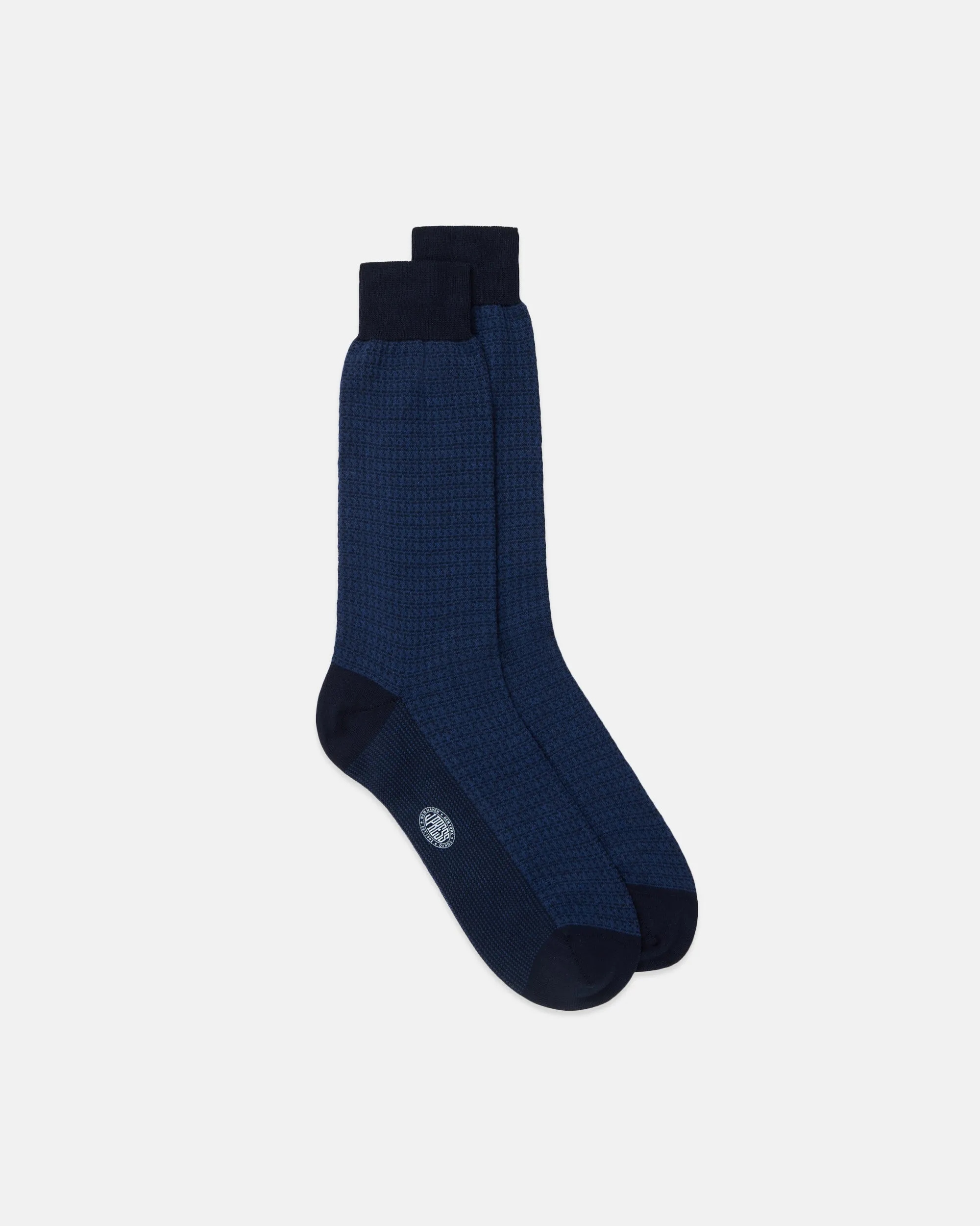 Made-in-Italy Dark Blue Houndstooth Cotton Mid-Calf Socks sold by J. Press