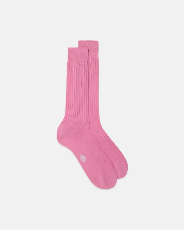 Made-in-Italy Pink Cotton Mid-Calf Socks made by J. Press