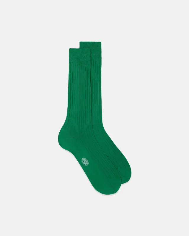 Made-in-Italy Green Cotton Mid-Calf Socks made by J. Press