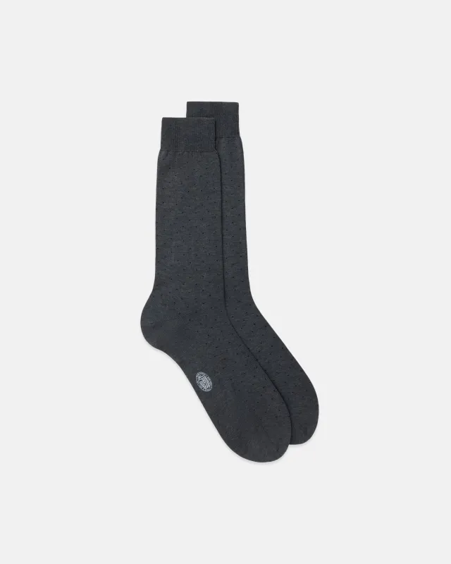 Made-in-Italy Grey Dot Cotton Mid-Calf Socks made by J. Press