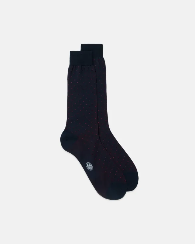 Made-in-Italy Navy Dot Cotton Mid-Calf Socks made by J. Press