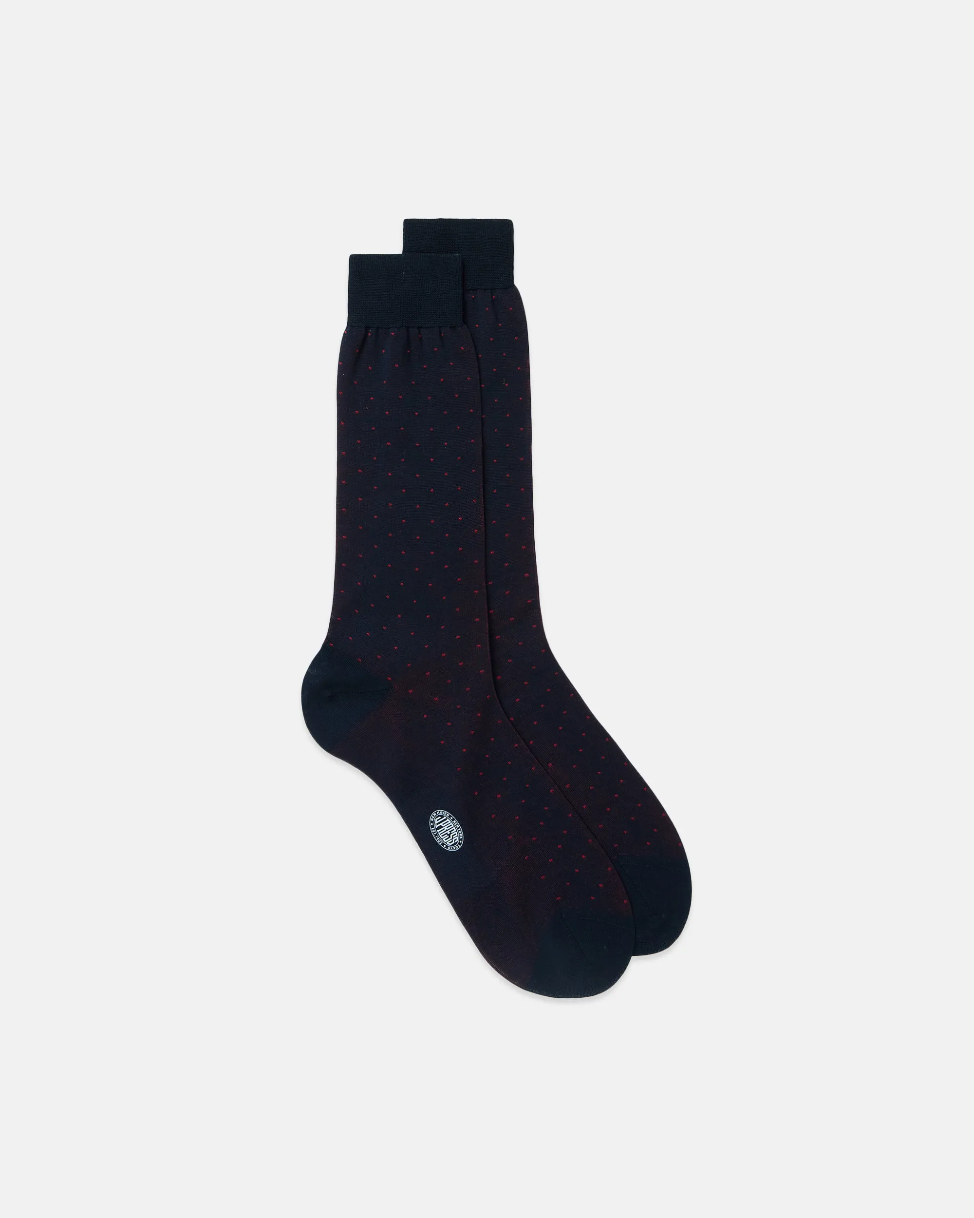 Made-in-Italy Navy Dot Cotton Mid-Calf Socks sold by J. Press