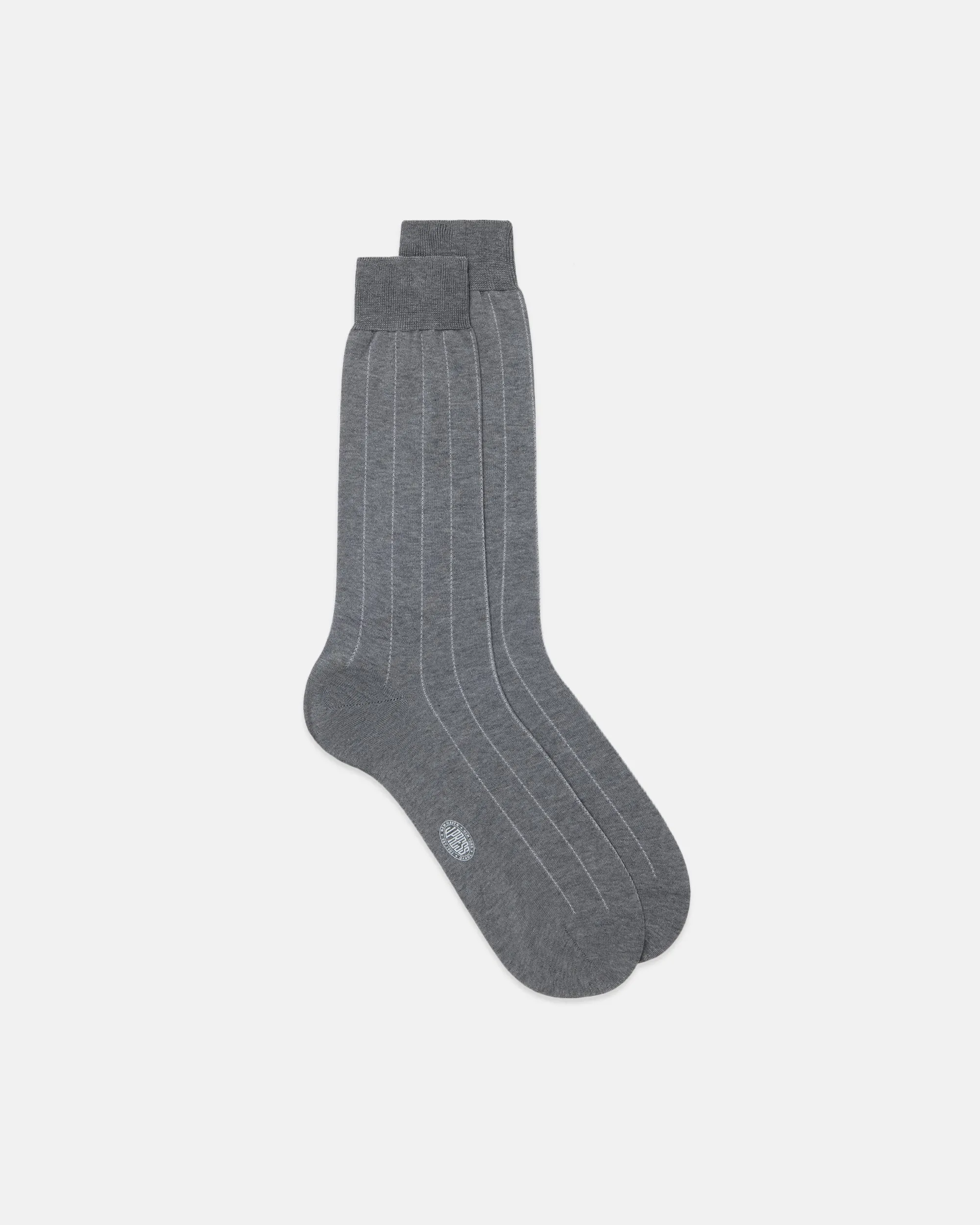 Made-in-Italy Grey Stripe Cotton Mid-Calf Socks sold by J. Press