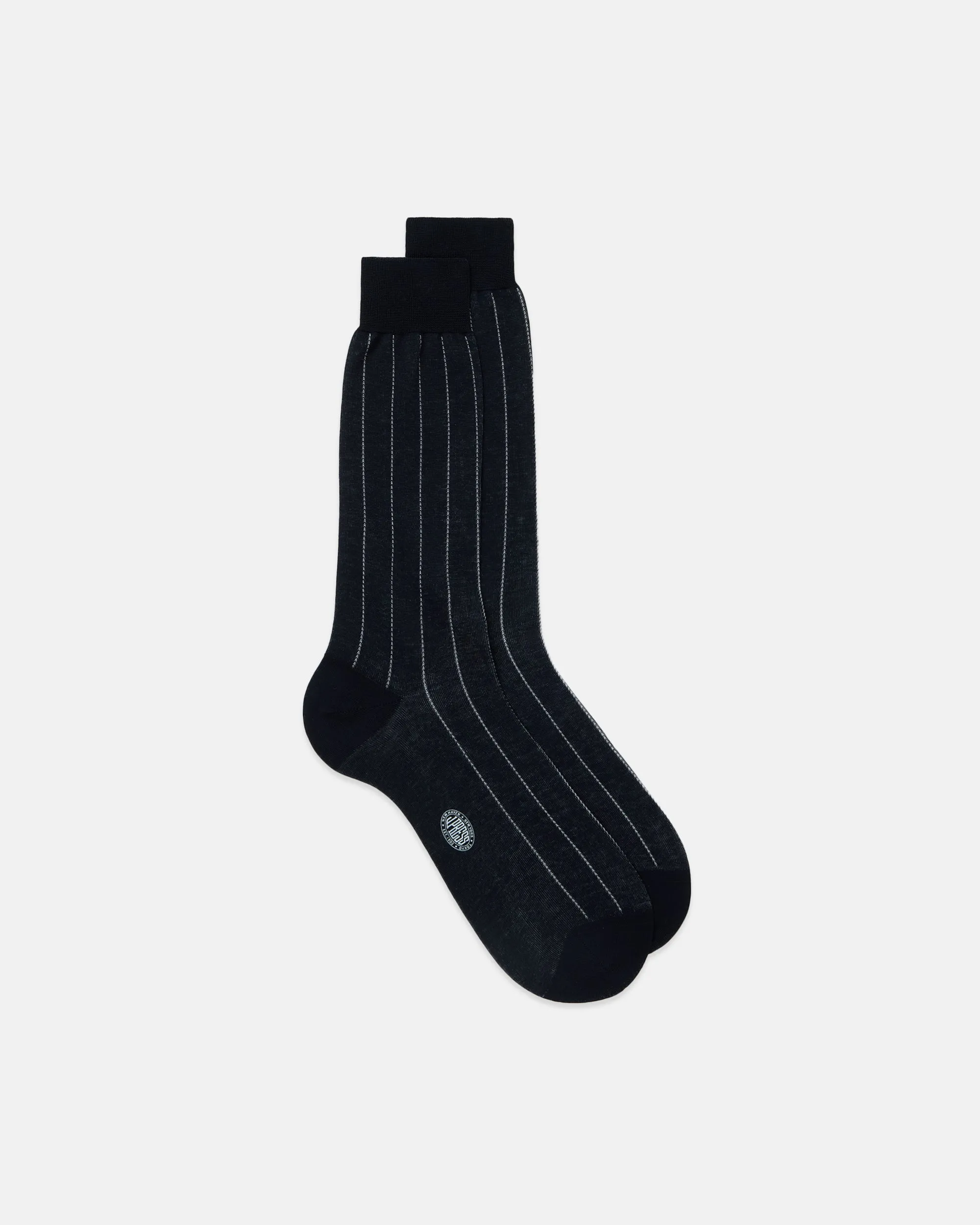Made-in-Italy Navy Stripe Cotton Mid-Calf Socks sold by J. Press