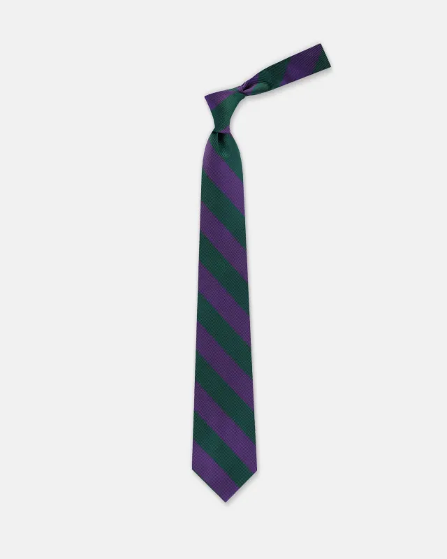 Made-in-USA Dark Green & Purple Guard Stripe Silk Repp Tie made by J. Press