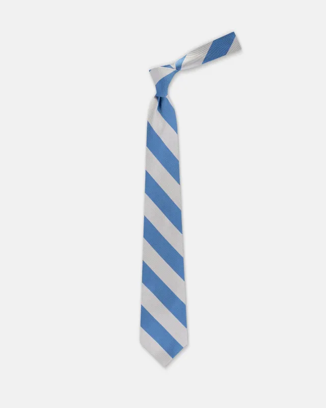 Made-in-USA Light Blue & Silver Guard Stripe Silk Repp Tie made by J. Press