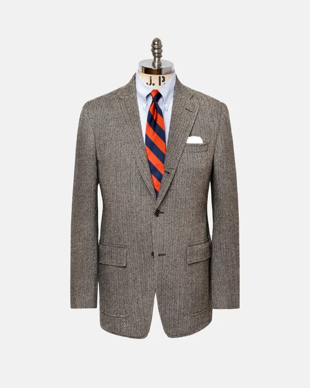 Made-in-USA Black & Cream Herringbone Lambswool Sport Coat made by J. Press