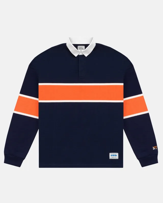 Made-in-USA J. Press x Only NY Navy & Orange Chest Stripe Rugby made by J. Press